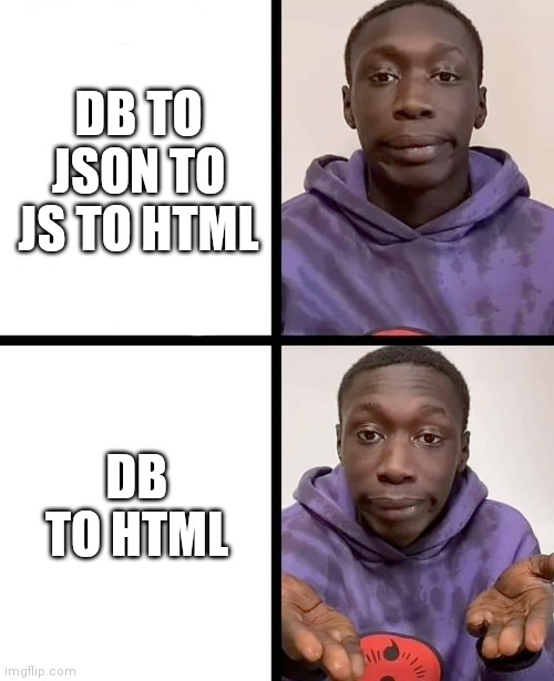 DB to JSON to HTML -- or you can just do DB to HTML...